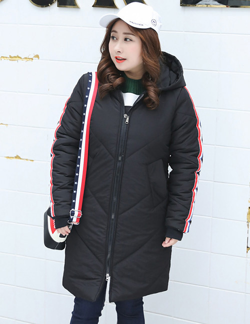 Trendy Black Stripe Pattern Decorated Thicken Padded Clothes
