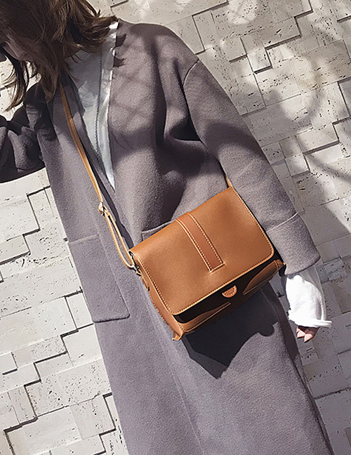 Fashion Brown Pure Color Decorated Square Shape Shoulder Bag