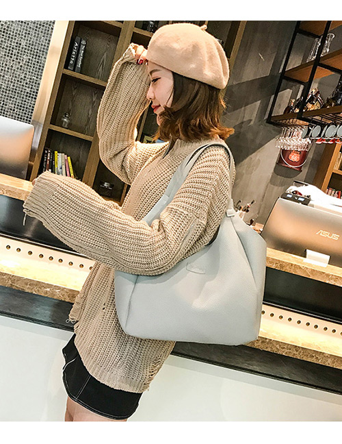 Fashion Light Gray Pure Color Decorated Shoulder Bag (4pcs)