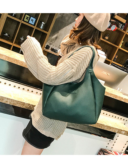 Fashion Green Pure Color Decorated Shoulder Bag (4pcs)
