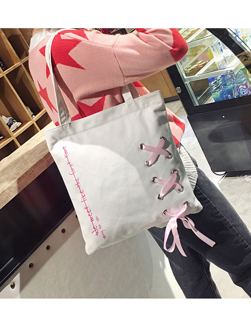 Fashion Pink Bowknot Decorated Pure Color Shoulder Bag