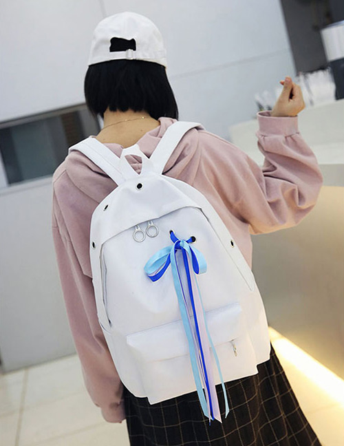 Fashion White Ribbons Decorated Simple Backpack