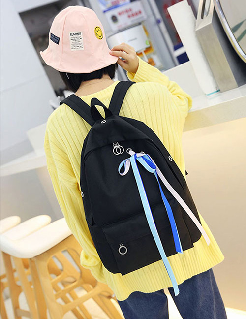 Fashion Black Ribbons Decorated Simple Backpack