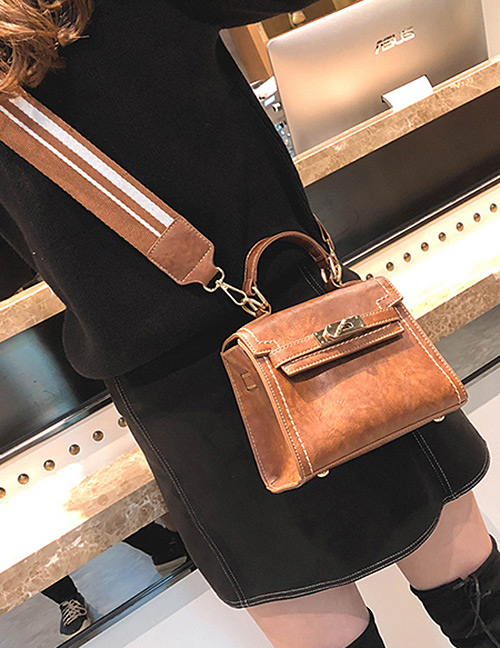 Fashion Brown Buckle Decorated Pure Color Shoulder Bag