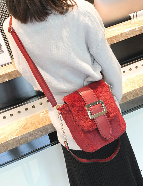 Fashion Red Pure Color Decorated Shoulder Bag