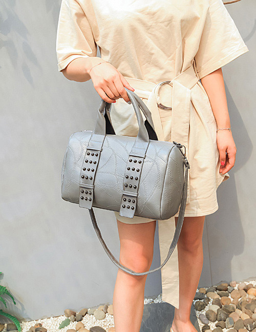 Fashion Gray Rivet Pattern Decorated Pure Color Shoulder Bag