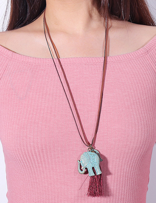 Lovely Blue Elephant Shape Decorated Necklace