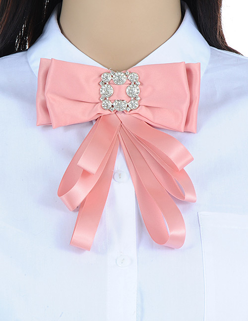 Elegant Pink Square Shape Decorated Bowknot Brooch