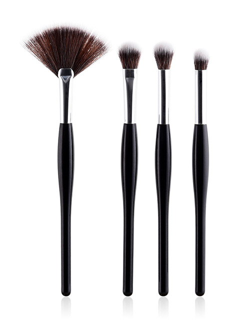Fashion Black Sector Shape Decorated Makeup Brush (4 Pcs )