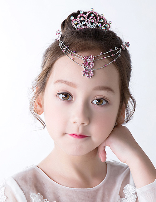 Fashion Pink Crown Shape Decorated Hair Clip(2 Pcs )