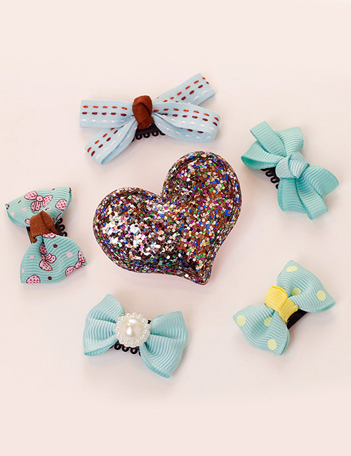 Lovely Blue Heart Shape Decorated Bowknot Hair Clip(6pcs)