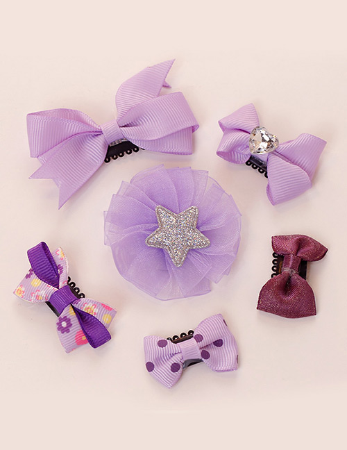 Lovely Purple Star Shape Decorated Bowknot Hair Clip(6pcs)