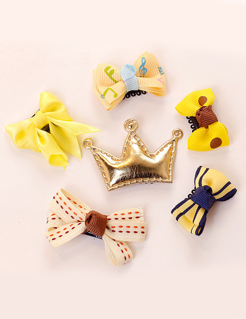 Lovely Yellow Crown Shape Decorated Bowknot Hair Clip(6pcs)