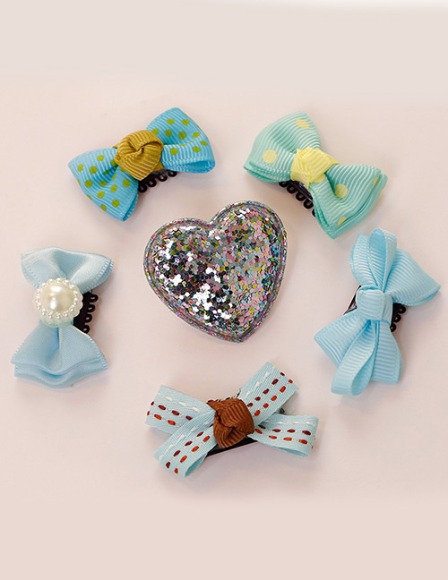 Lovely Blue Heart Shape Decorated Bowknot Hair Clip(6pcs)