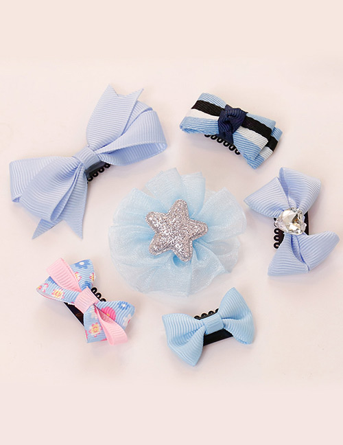Lovely Blue Star Shape Decorated Bowknot Hair Clip(6pcs)