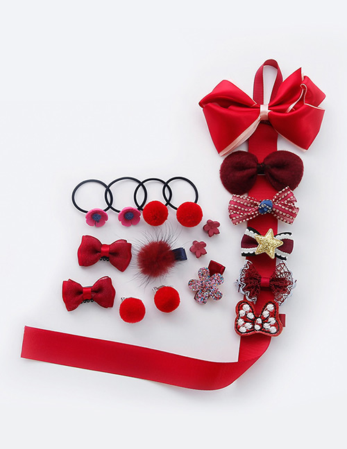 Fashion Red Bowknot Shape Decorated Hair Clip(18pcs)