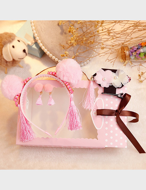 Fashion Pink Tassel Decorated Pom Hair Clip (4 Pcs )