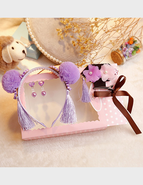 Fashion Purple Tassel Decorated Pom Hair Clip (4 Pcs )