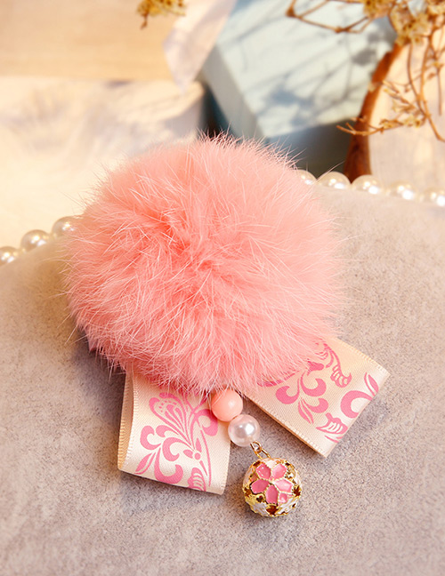 Fashion Pink Fuzzy Ball Decorated Pom Hair Clip