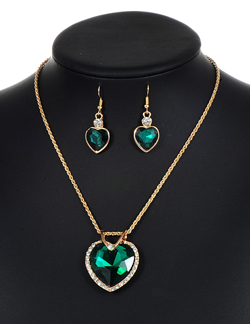Lovely Green Heart Shape Decorated Jewelry Sets