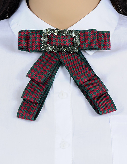 Fashion Red+olive Green Square Shape Decorated Bowknot Brooch