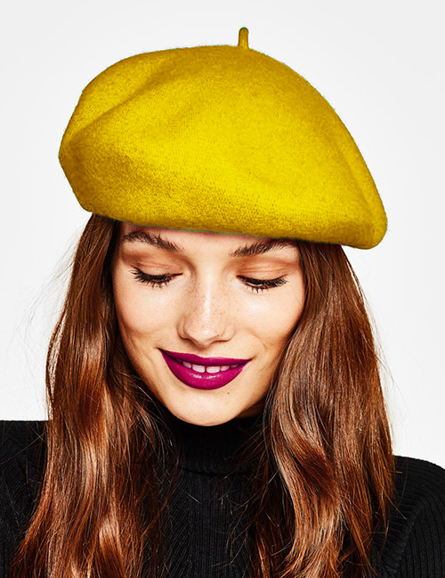 Fashion Yellow Pure Color Decorated Berets