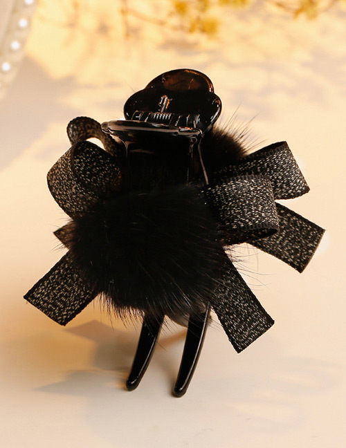 Fashion Black Fuzzy Ball Decorated Pom Hair Clip