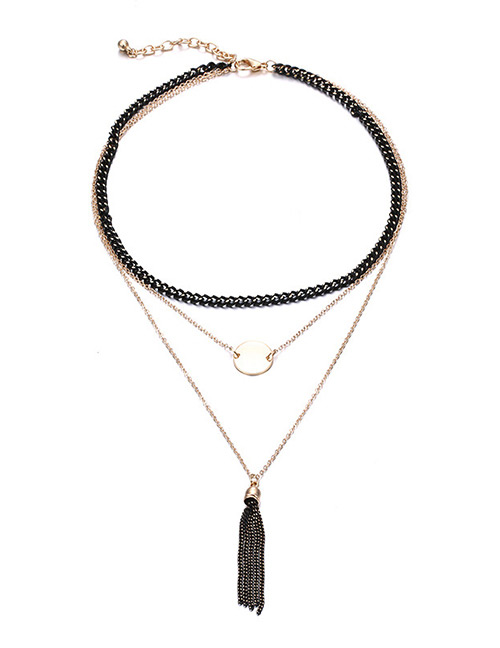 Fashion Gold Color+black Tassel Decorated Necklace