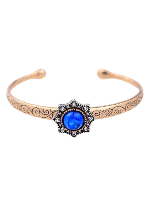 Vintage Blue+gold Color Round Shape Gemstone Decorated Bracelet