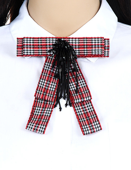 Fashion Red+white Tassel Decorated Bowknot Brooch
