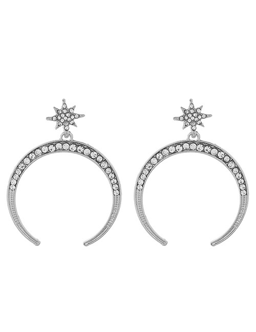 Fashion Silver Color Moon Shape Decorated Earrings