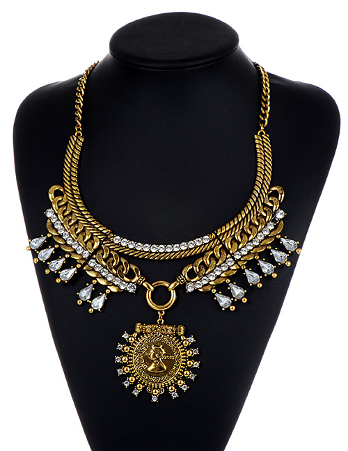 Fashion Gold Color Diamond Decorated Multi-layer Necklace