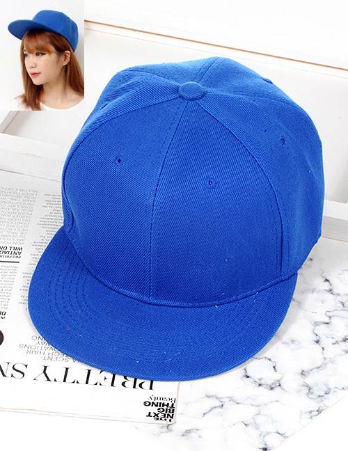 Trendy Sapphire Blue Pure Color Decorated Hip-hop Cap