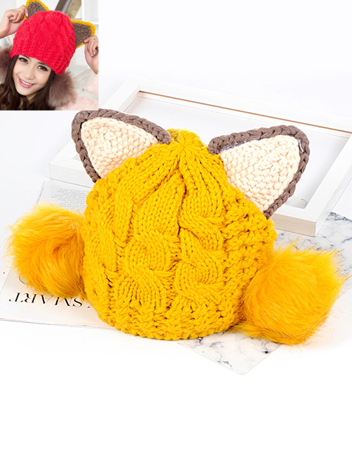 Trendy Yellow Ears Shape Design Knitting Cap