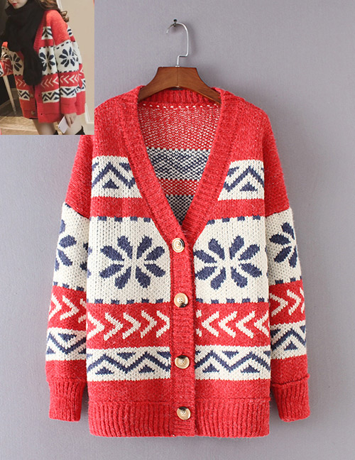 Fashion Red V Neckline Design Thicken Christmas Sweater