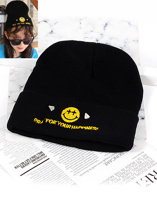 Fashion Black Smile Face Shape Decorated Hat