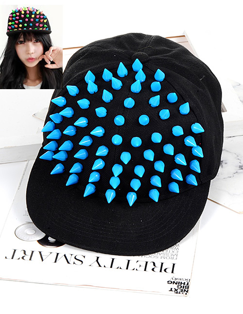 Fashion Blue Rivet Decorated Hat