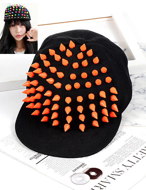 Fashion Orange Rivet Decorated Hat