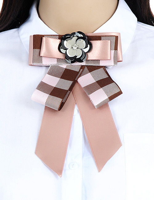 Fashion Pink Grid Pattern Decorated Bowknot Brooch