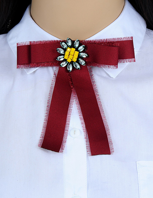 Trendy Claret Red Flower Shape Decorated Bowknot Brooch