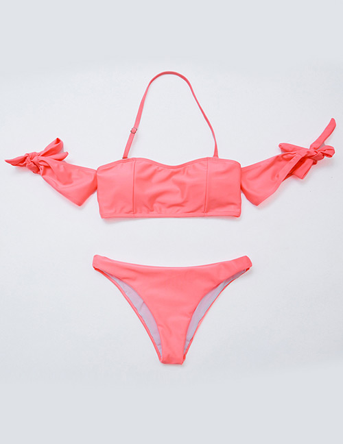 Sexy Pink Pure Color Decorated Swimwear
