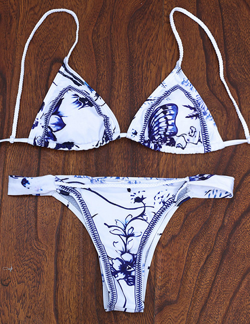 Fashion Blue Flower Pattern Decorated Swimwear