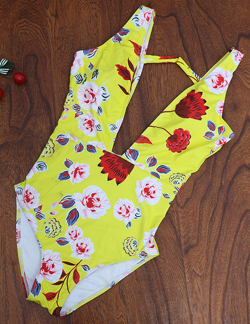 Fashion Yellow Flower Pattern Decorated Swimwear