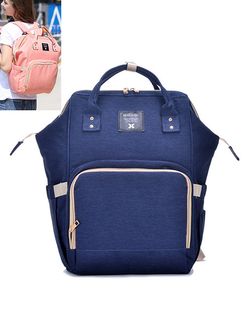 Fashion Navy Pure Color Decorated Backpack