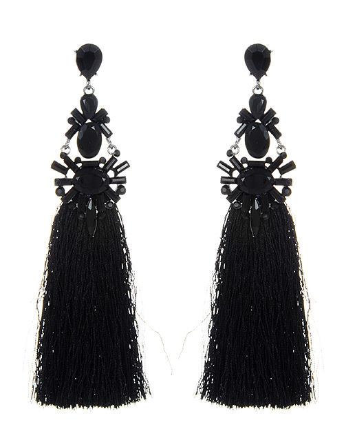 Fashion Black Geometric Shape Diamond Decorated Earrings