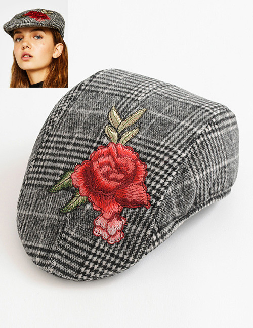 Fashion Gray Flower Pattern Decorated Hat