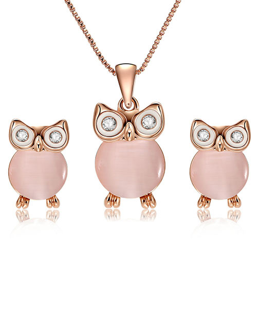 Fashion Rose Gold Owl Shape Decorated Jewelry Sets(2pcs）