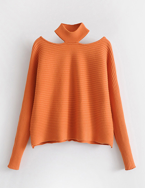Fashion Orange Pure Color Decorated Sweater
