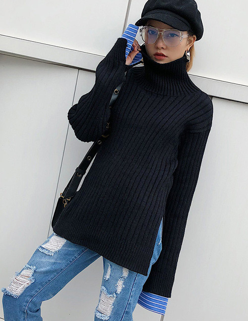Fashion Black Pure Color Decorated Sweater