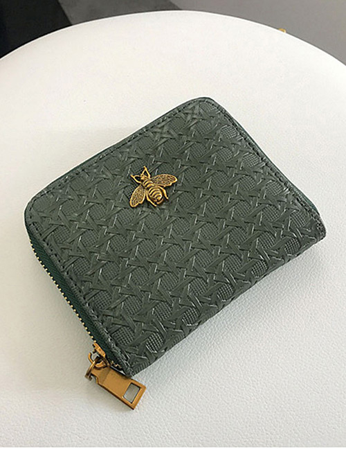 Fashion Green Metal Bee Decorated Wallet